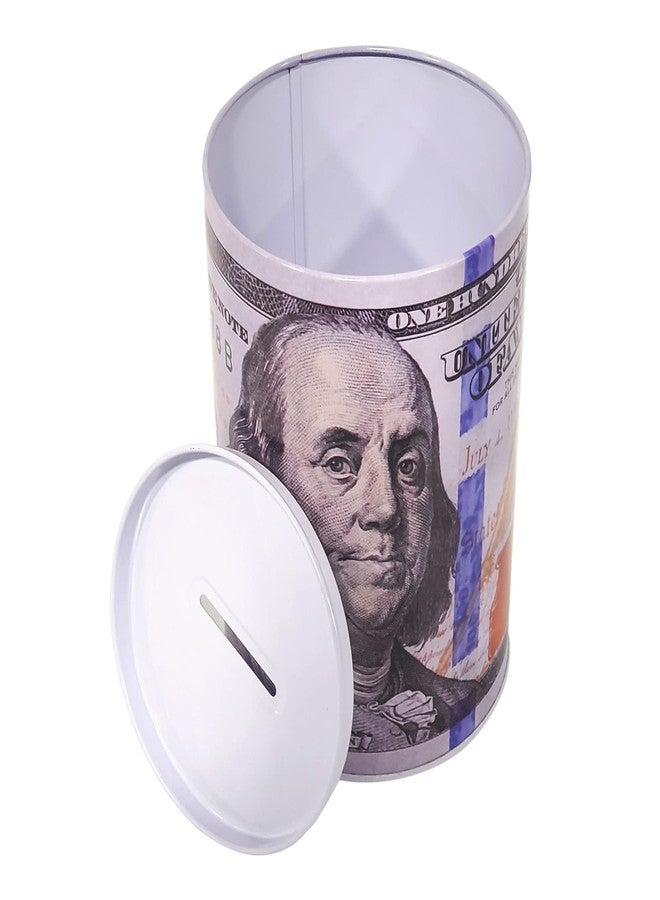 Spark 8.25” Reusable Metal Piggy Bank - $100 Bill Design, Durable Coin Jar with Benjamin Franklin Note - Image 2